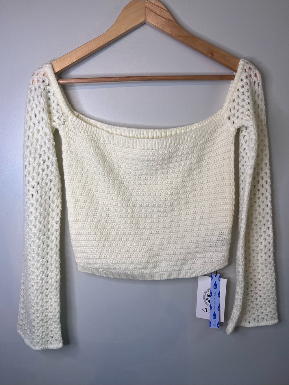 Cider NWT Cream Off-Shoulder Crochet Knit Sweater